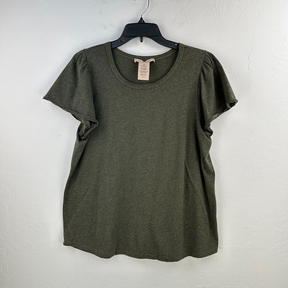Philosophy Top Womens Large Green Flutter Sleeve Heather Minimalist Blouse